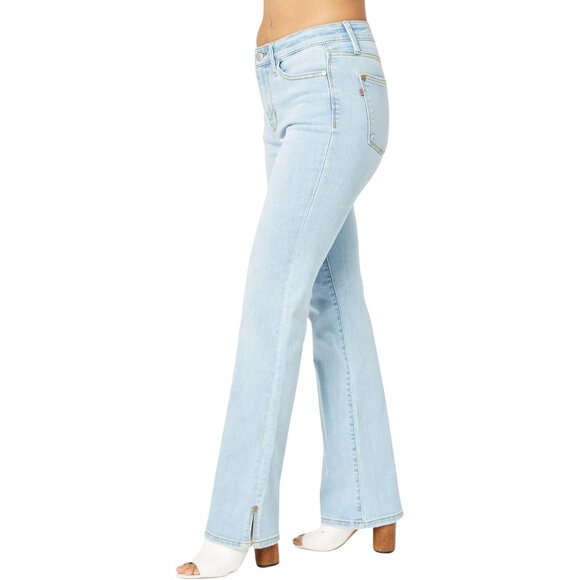 Women's Plus Light Wash Bootcut Jeans with Slit Hem Stretchy Cotton Blend - Picture 5 of 5